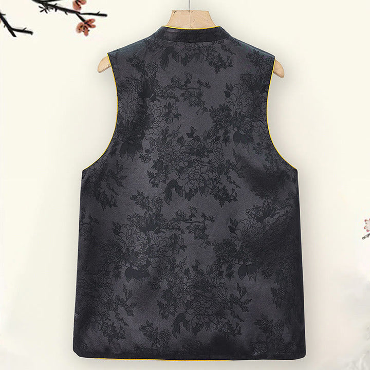 Gilet da indossare su entrambi i lati con motivo a fiori di prugna e ricamo vintage Buddha Stones - image 1