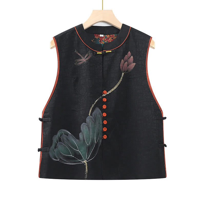 Buddha Stones Vintage Ricamo Jacquard Tessuto Motivo Floreale Gilet - Nero - US16, UK/AU20, EU48 (5XL) - image 1