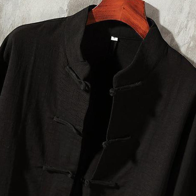 Camicia casual in cotone e lino con colletto alto Buddha Stones - image 11