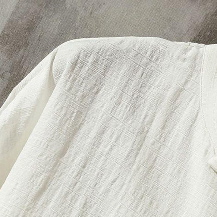 Camicia casual in cotone e lino con colletto alto Buddha Stones - image 9