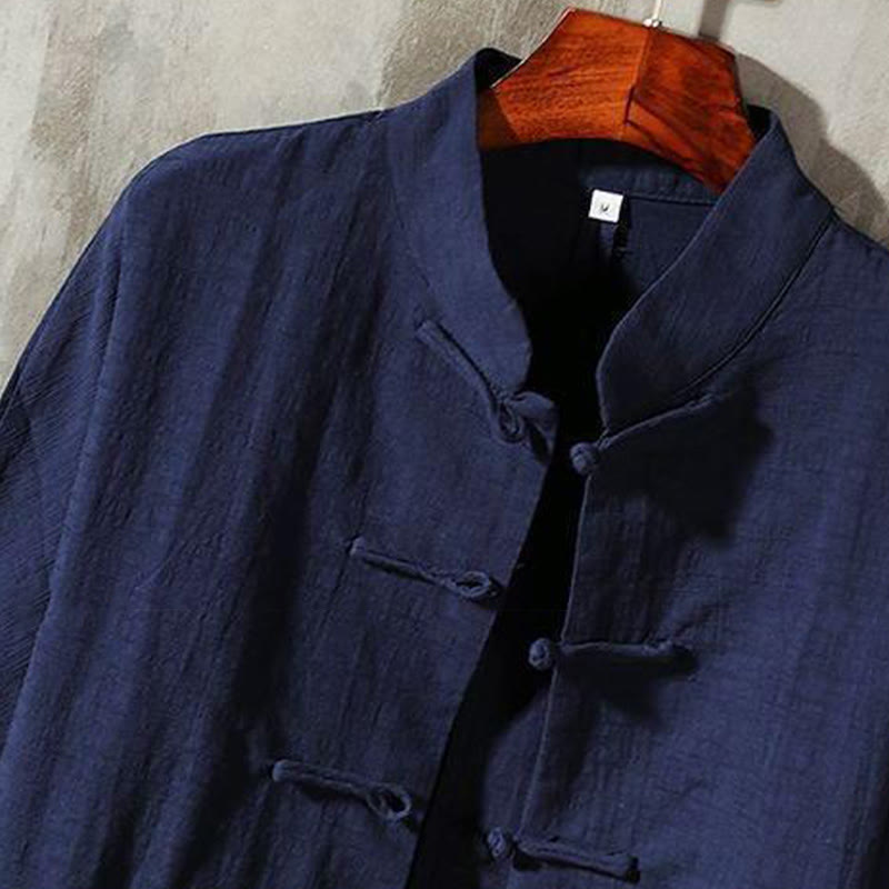 Camicia casual in cotone e lino con colletto alto Buddha Stones - image 16