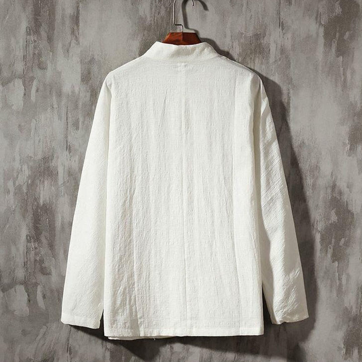 Camicia casual in cotone e lino con colletto alto Buddha Stones - image 8