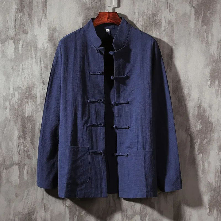 Camicia casual in cotone e lino con colletto alto Buddha Stones - DarkSlateBlue - US/UK/AU46, EU56 (5XL) - image 15