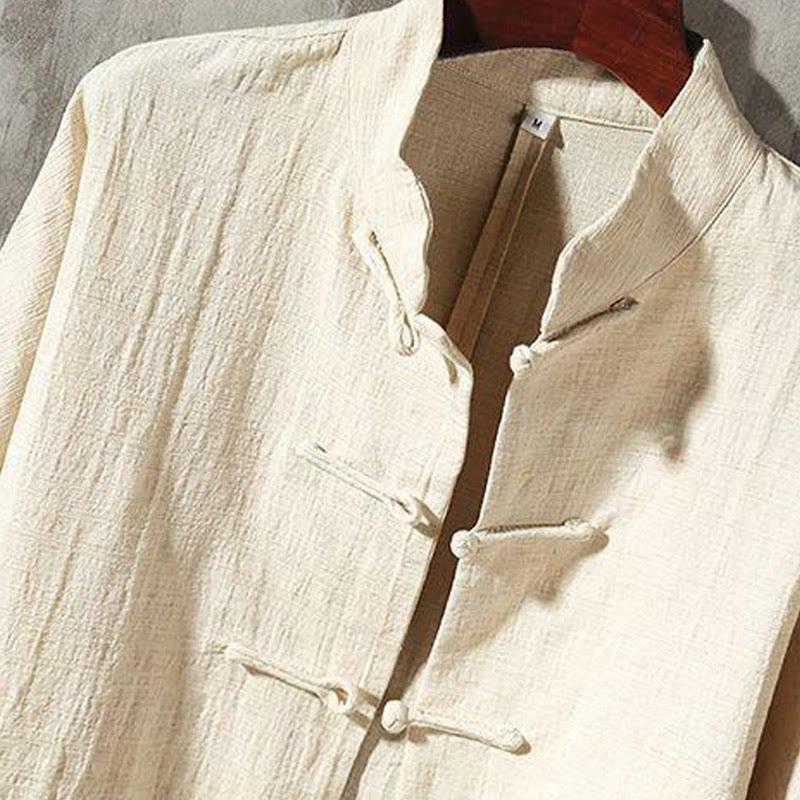 Camicia casual in cotone e lino con colletto alto Buddha Stones - image 2