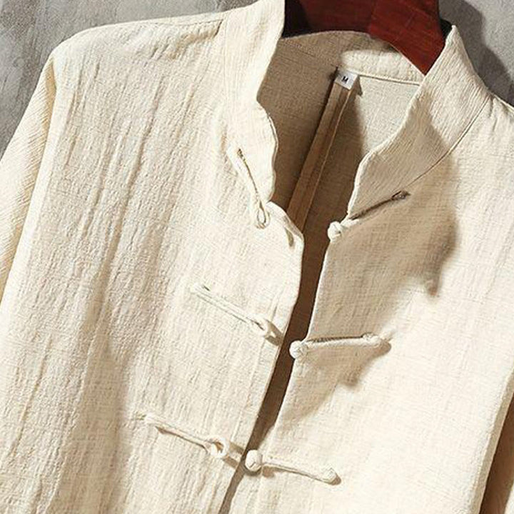 Camicia casual in cotone e lino con colletto alto Buddha Stones - image 2