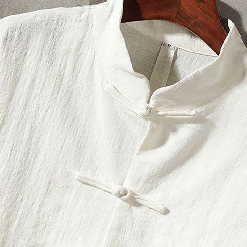 Camicia casual in cotone e lino con colletto alto Buddha Stones - image 3