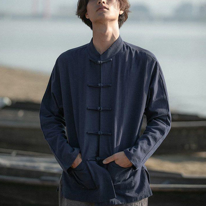 Camicia casual in cotone e lino con colletto alto Buddha Stones - image 17