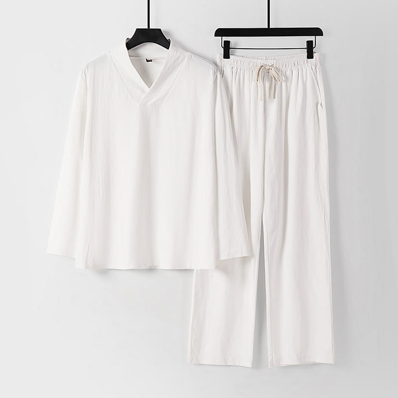 Set di abbigliamento da uomo con pantaloni e top in cotone con colletto incrociato Buddha Stones - Bianco - US/UK/AU54, EU64 (9XL) - image 16