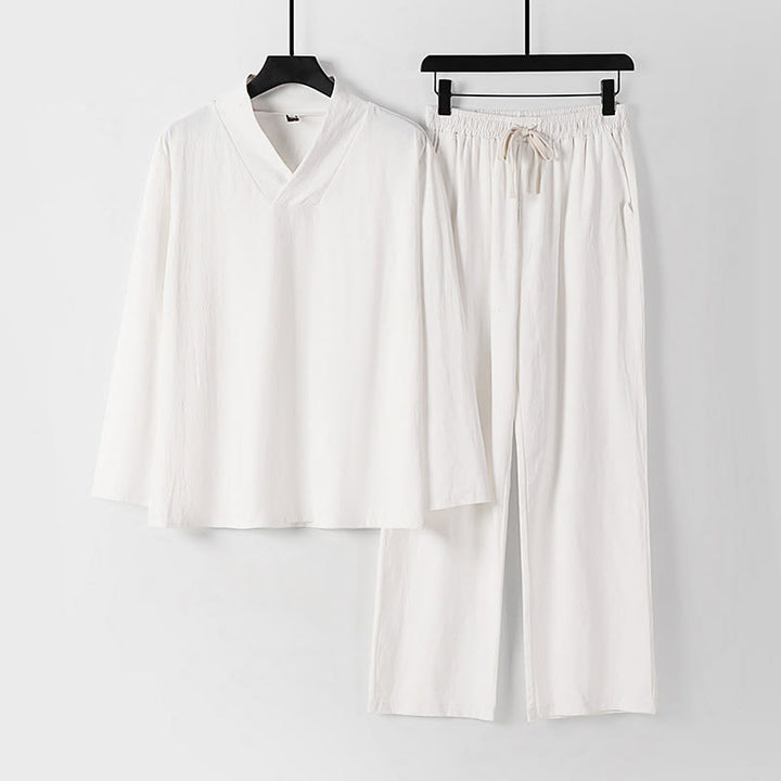 Set di abbigliamento da uomo con pantaloni e top in cotone con colletto incrociato Buddha Stones - Bianco - US/UK/AU54, EU64 (9XL) - image 16