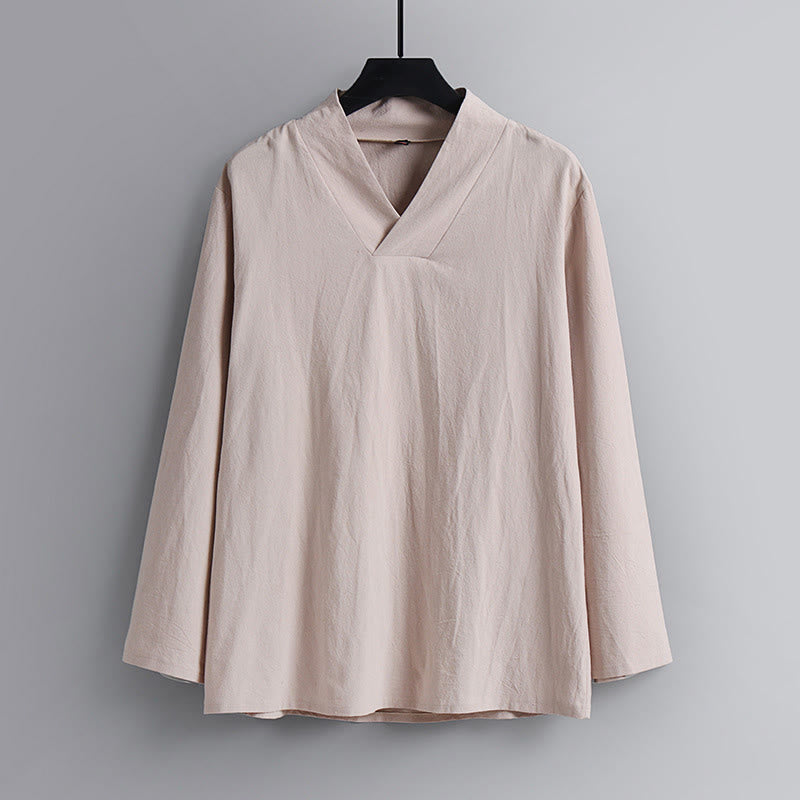 Pantaloni corti con colletto incrociato Buddha Stones , abito in cotone, top e pantaloni Hanfu, set da uomo - image 1