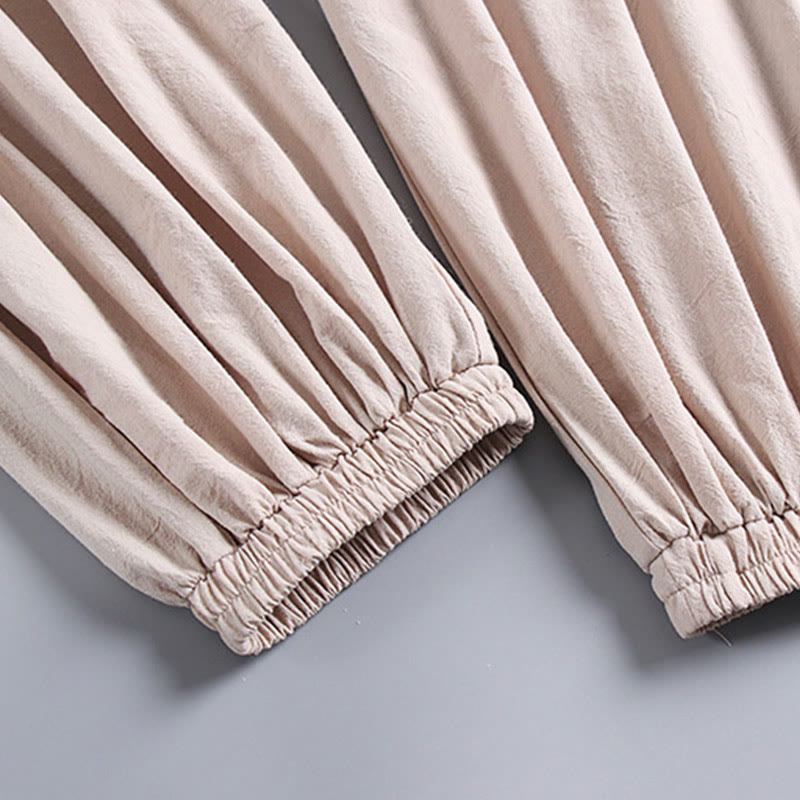 Pantaloni corti con colletto incrociato Buddha Stones , abito in cotone, top e pantaloni Hanfu, set da uomo - image 7