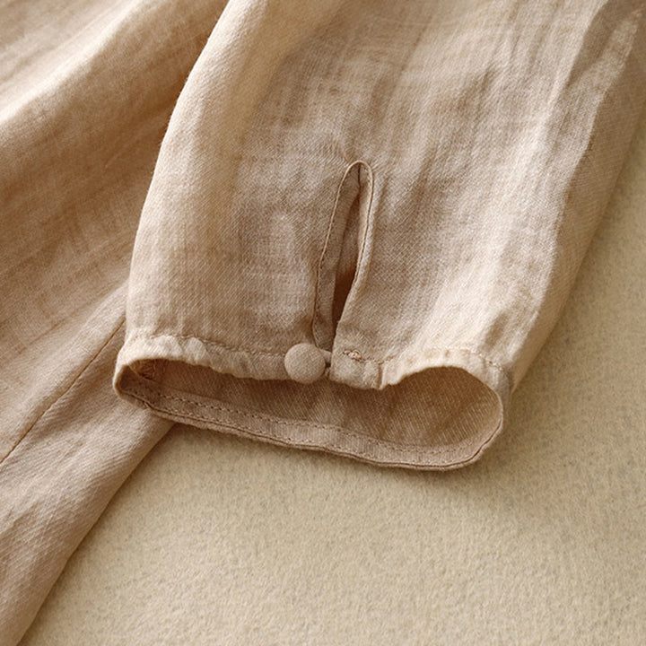 Camicetta casual con scollo rotondo Buddha Stones, ricamo, manica lunga, in cotone e lino, camicette da donna - image 14