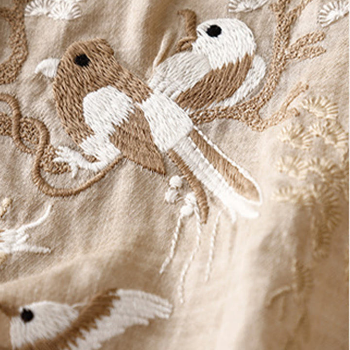 Camicetta casual con scollo rotondo Buddha Stones, ricamo, manica lunga, in cotone e lino, camicette da donna - image 11