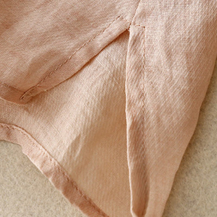 Camicetta casual con scollo rotondo Buddha Stones, ricamo, manica lunga, in cotone e lino, camicette da donna - image 4