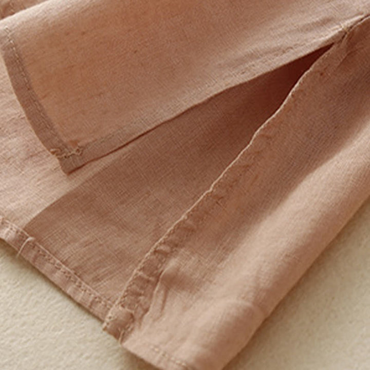 Camicie da donna in cotone e lino con scollo rotondo, maniche lunghe , Buddha Stones, casual, con ricamo floreale - image 8