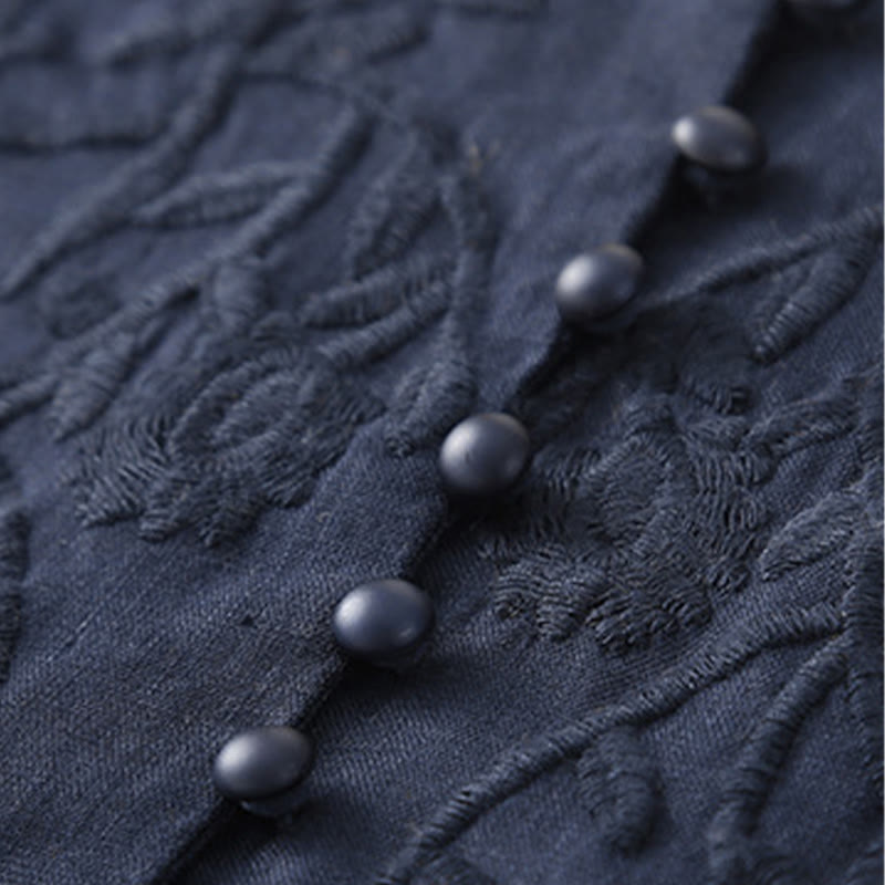 Camicie da donna in cotone e lino con scollo rotondo, maniche lunghe , Buddha Stones, casual, con ricamo floreale - image 13