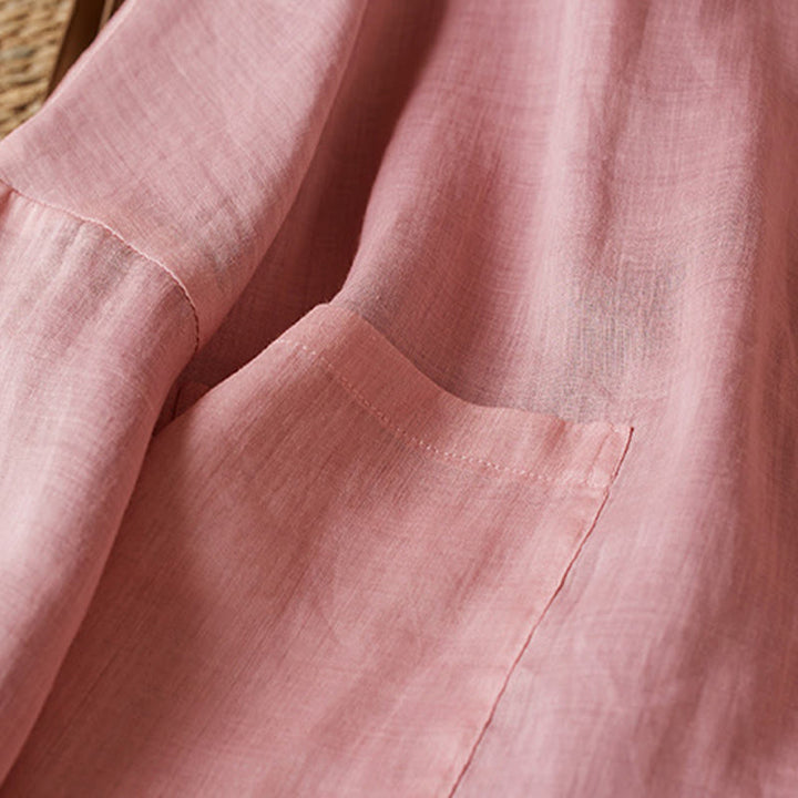 Camicia da donna in cotone e lino, casual, tinta unita, a maniche lunghe, con scollo a V, taglie forti, motivo Buddha Stones