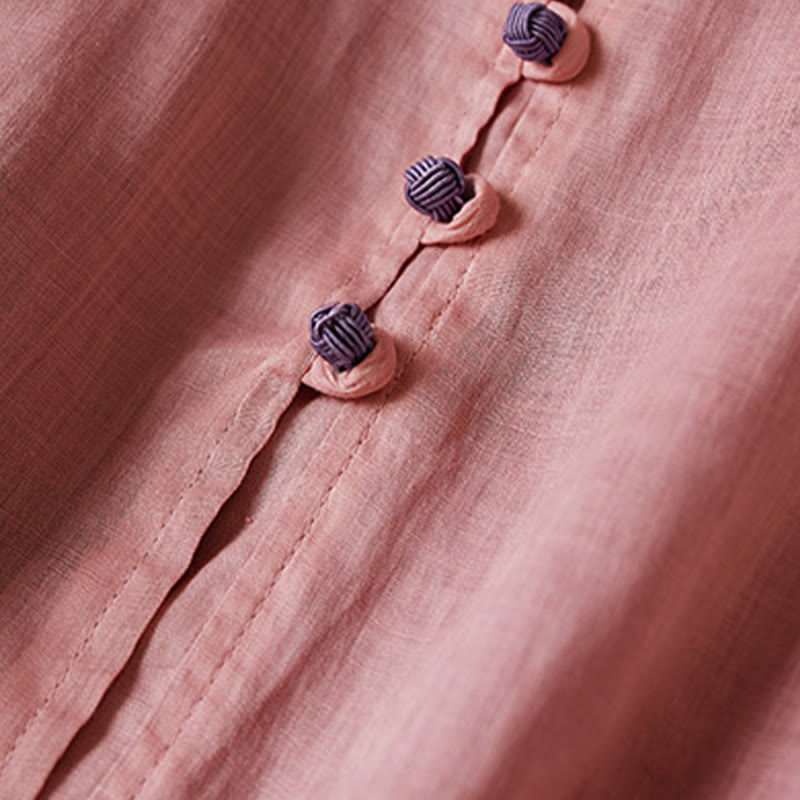 Camicia da donna in cotone e lino, casual, tinta unita, a maniche lunghe, con scollo a V, taglie forti, motivo Buddha Stones