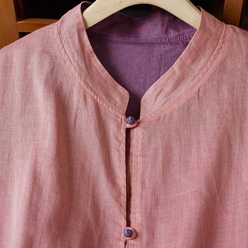 Camicia da donna in cotone e lino, casual, tinta unita, a maniche lunghe, con scollo a V, taglie forti, motivo Buddha Stones
