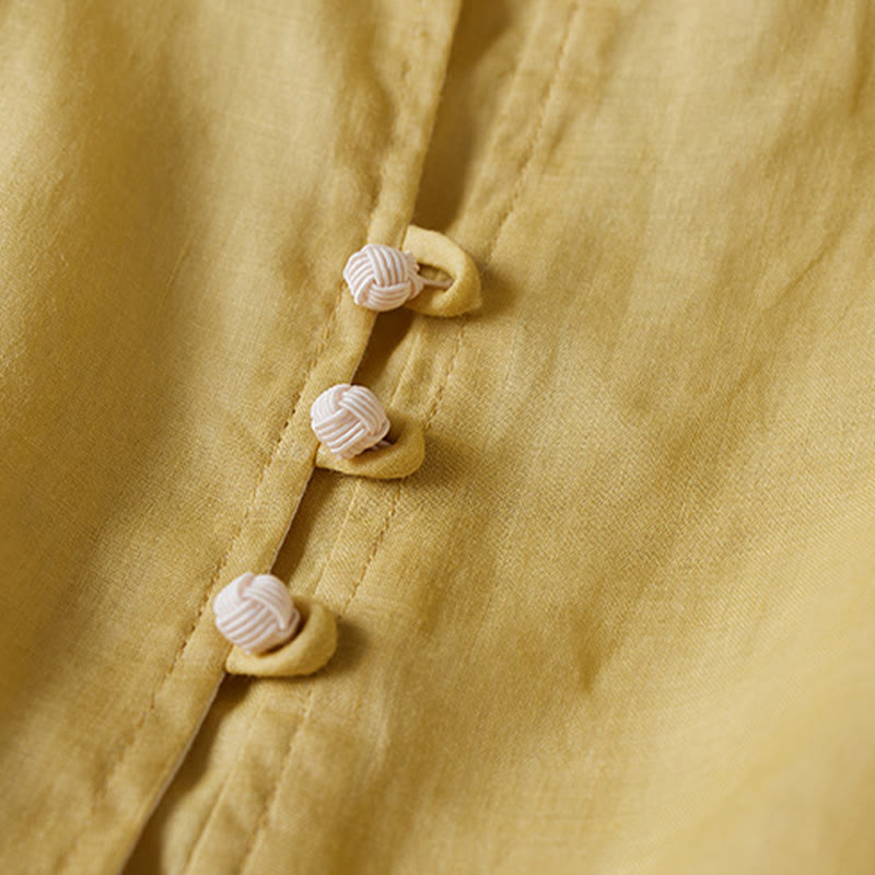 Camicia da donna in cotone e lino, casual, tinta unita, a maniche lunghe, con scollo a V, taglie forti, motivo Buddha Stones - image 4