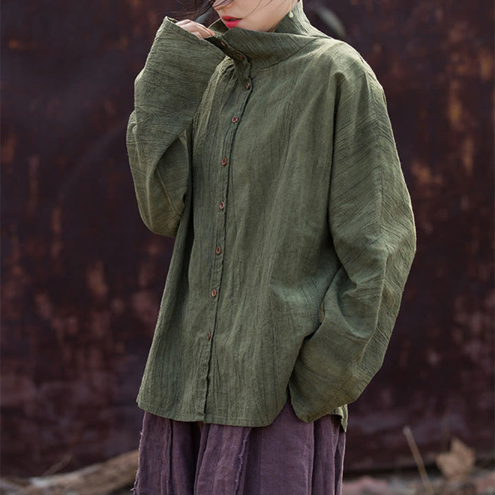 Cardigan in stile cinese in cotone ramiè con collo alto e Buddha Stones - image 14