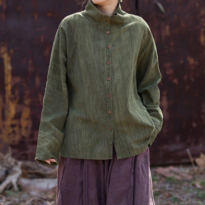 Cardigan in stile cinese in cotone ramiè con collo alto e Buddha Stones - image 13