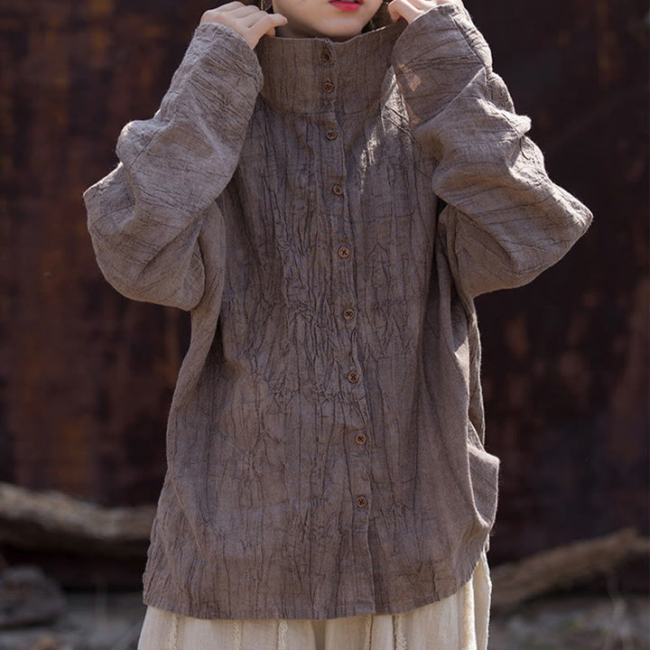 Cardigan in stile cinese in cotone ramiè con collo alto e Buddha Stones - image 23
