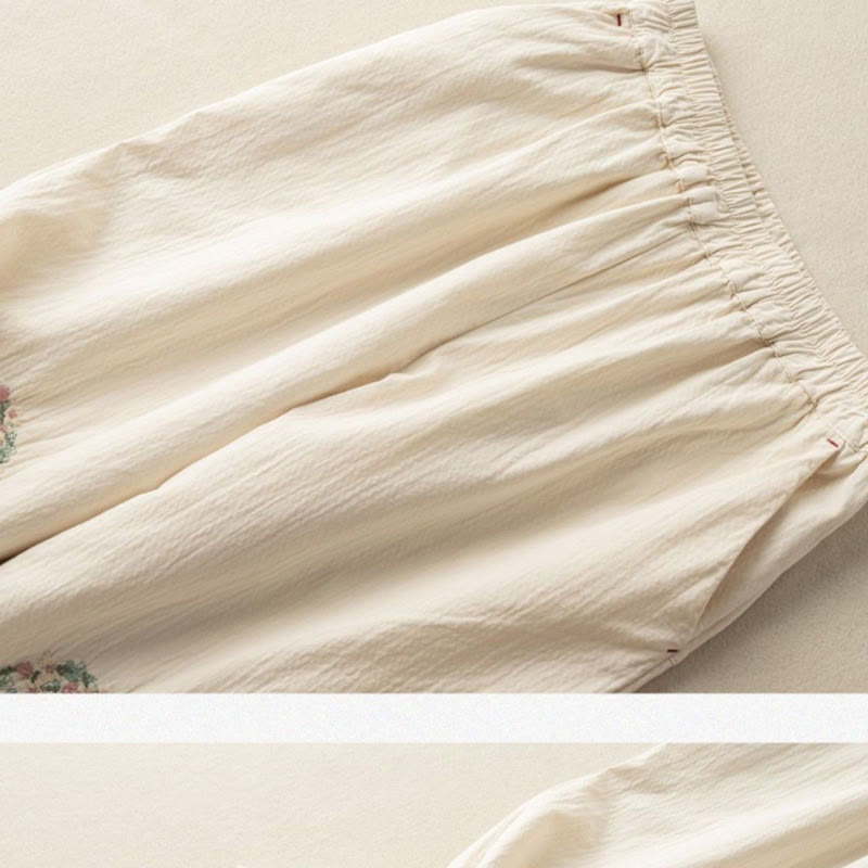 Pantaloni harem in cotone ricamati con pizzo casual Buddha Stones tasche