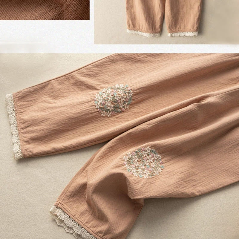 Pantaloni harem in cotone ricamati con pizzo casual Buddha Stones tasche - image 2