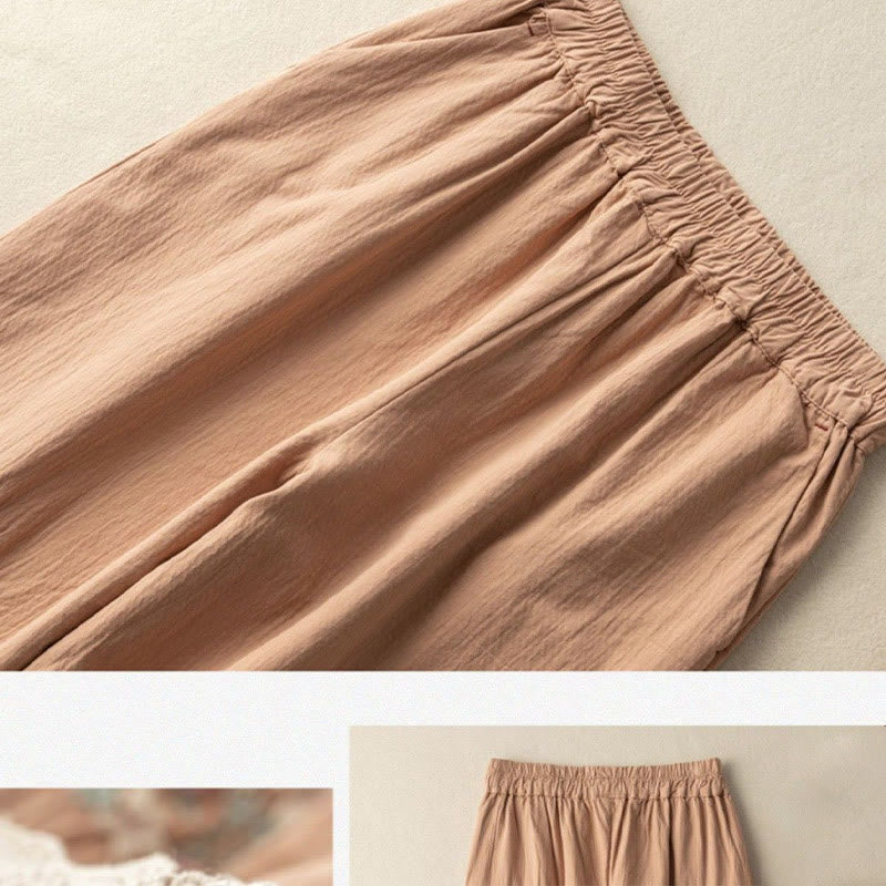 Pantaloni harem casual con inserti in pizzo e ricami a forma di Buddha Stones, con tasche. - image 1