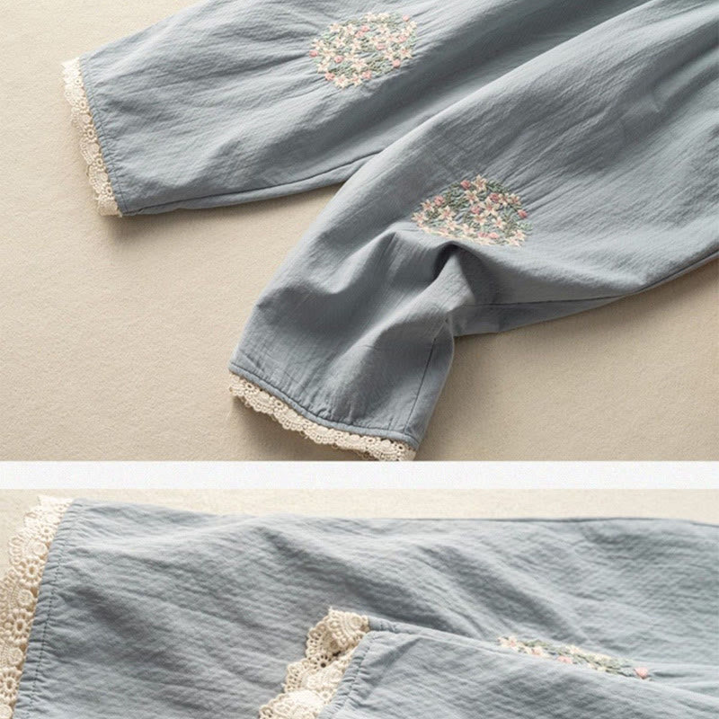 Pantaloni harem in cotone ricamati con pizzo casual Buddha Stones tasche