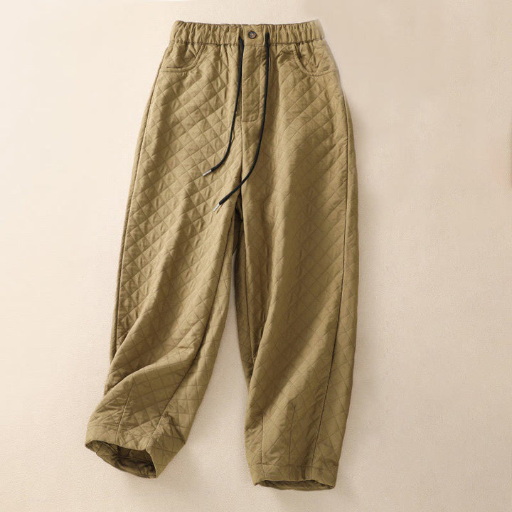 Pantaloni harem con coulisse in cotone a quadri semplici con tasche, autunno inverno, Buddha Stones - Verga d'oro - US14, UK/AU18, EU46 (4XL) - image 20