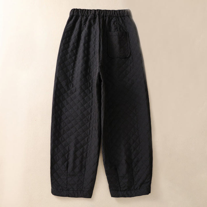 Pantaloni harem con coulisse in cotone a quadri semplici con tasche, autunno inverno, Buddha Stones - image 27