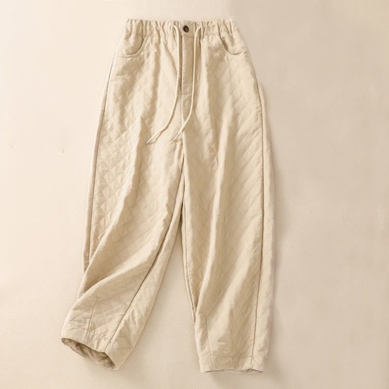 Pantaloni harem con coulisse in cotone a quadri semplici con tasche, autunno inverno, Buddha Stones - Biancheria - US14, UK/AU18, EU46 (4XL) - image 6