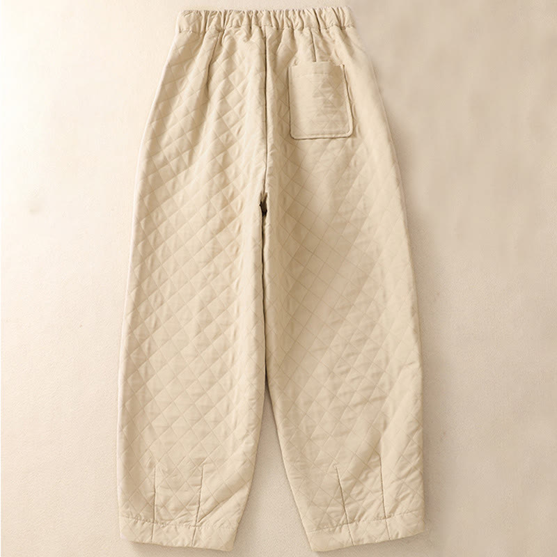 Pantaloni harem con coulisse in cotone a quadri semplici con tasche, autunno inverno, Buddha Stones - image 7