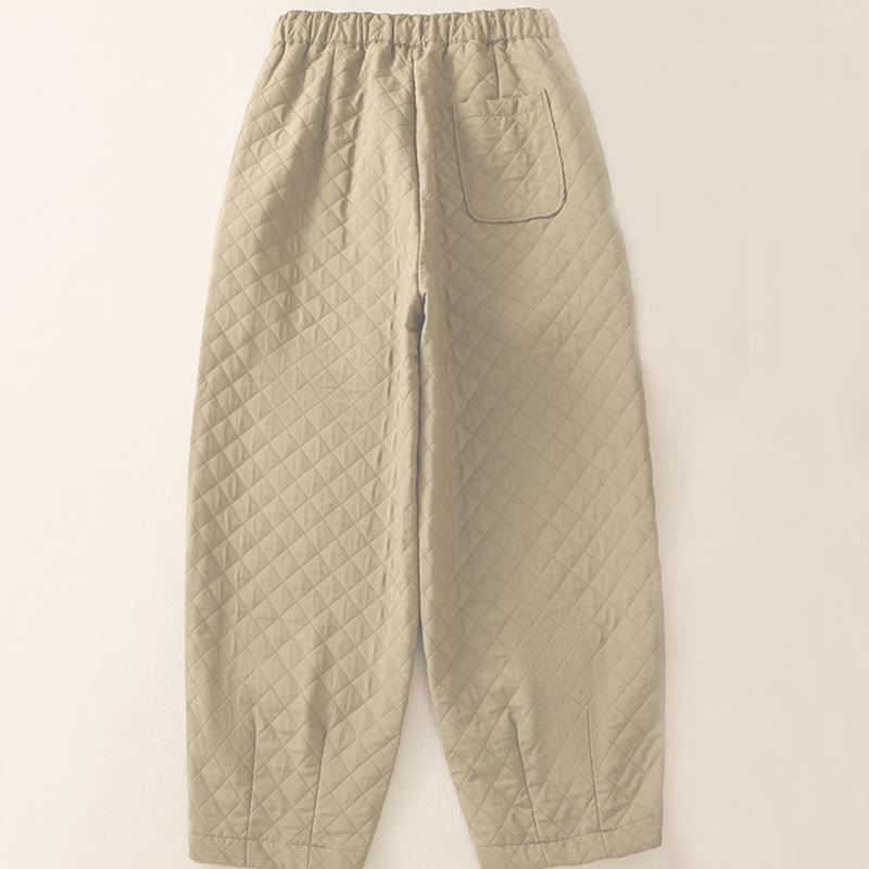 Pantaloni harem con coulisse in cotone a quadri semplici con tasche, autunno inverno, Buddha Stones - image 8