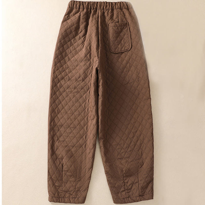 Pantaloni harem con coulisse in cotone a quadri semplici con tasche, autunno inverno, Buddha Stones - image 2