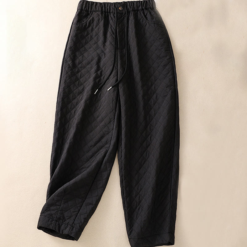 Pantaloni harem con coulisse in cotone a quadri semplici con tasche, autunno inverno, Buddha Stones - Nero - US14, UK/AU18, EU46 (4XL) - image 26