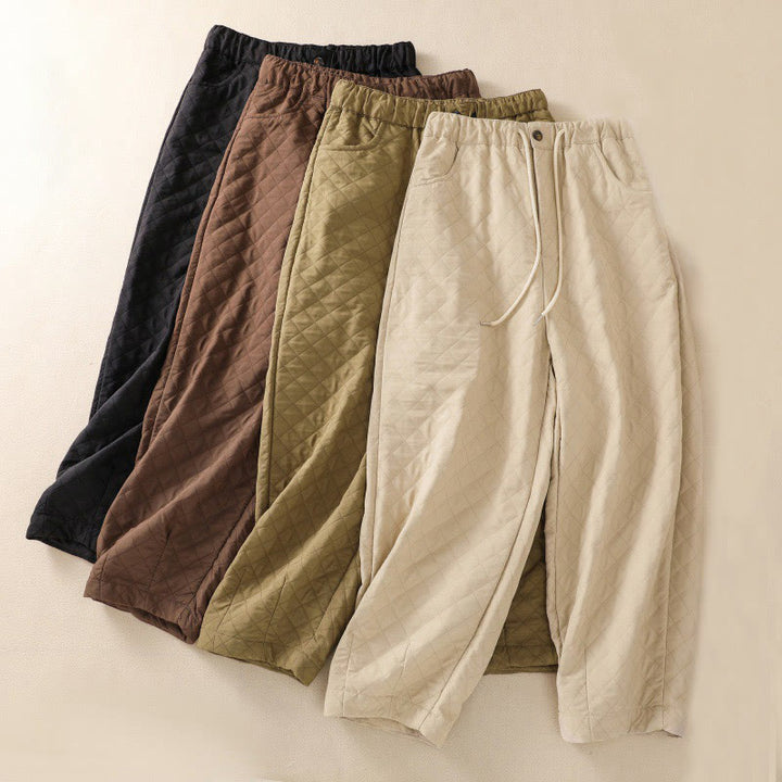 Pantaloni harem con coulisse in cotone a quadri semplici con tasche, autunno inverno, Buddha Stones - image 1