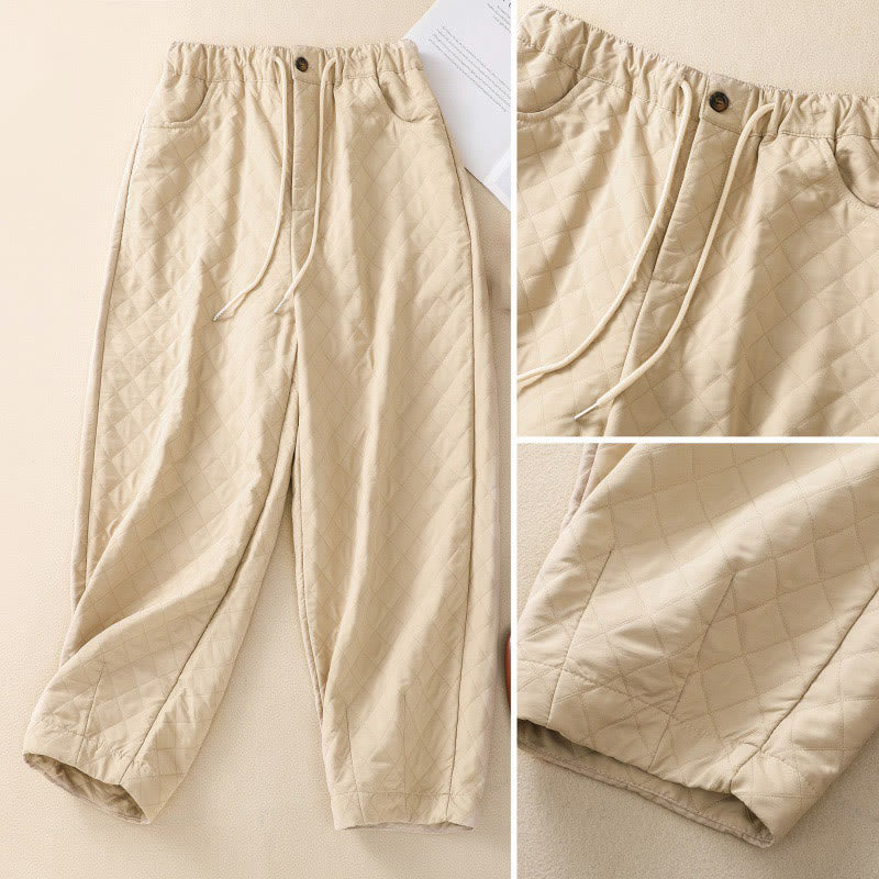 Pantaloni harem con coulisse in cotone a quadri semplici con tasche, autunno inverno, Buddha Stones - image 19