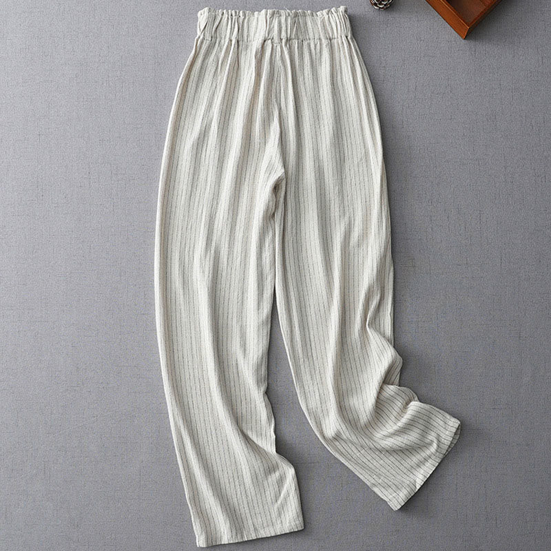 Pantaloni a gamba larga a vita alta con righe verticali Buddha Stones e tasche - Nevicare - US8-10, UK/AU12-14, EU40-42 (2XL) - image 1