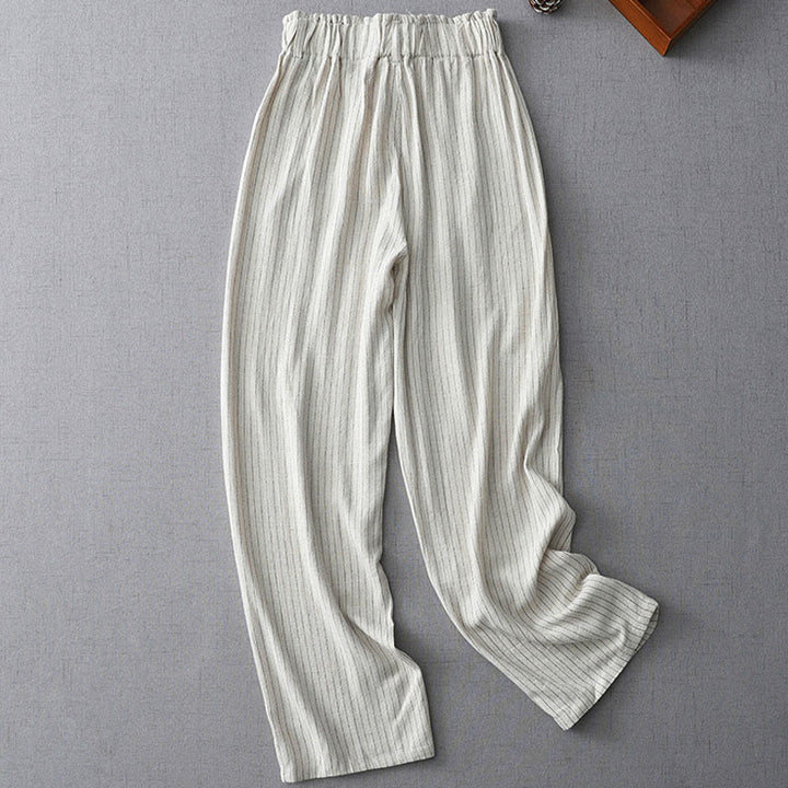 Pantaloni a gamba larga a vita alta con righe verticali Buddha Stones e tasche - Nevicare - US8-10, UK/AU12-14, EU40-42 (2XL) - image 0