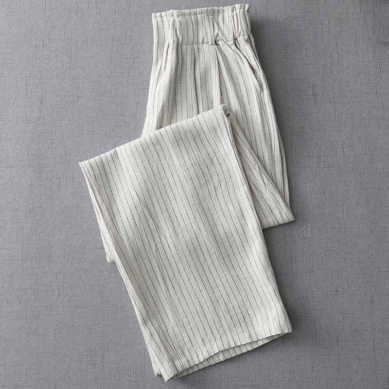 Pantaloni a gamba larga a vita alta con righe verticali Buddha Stones e tasche - image 2