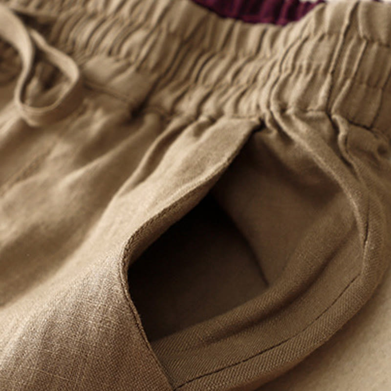 Pantaloni harem in lino e cotone con lacci a vita alta vintage Buddha Stones con tasche
