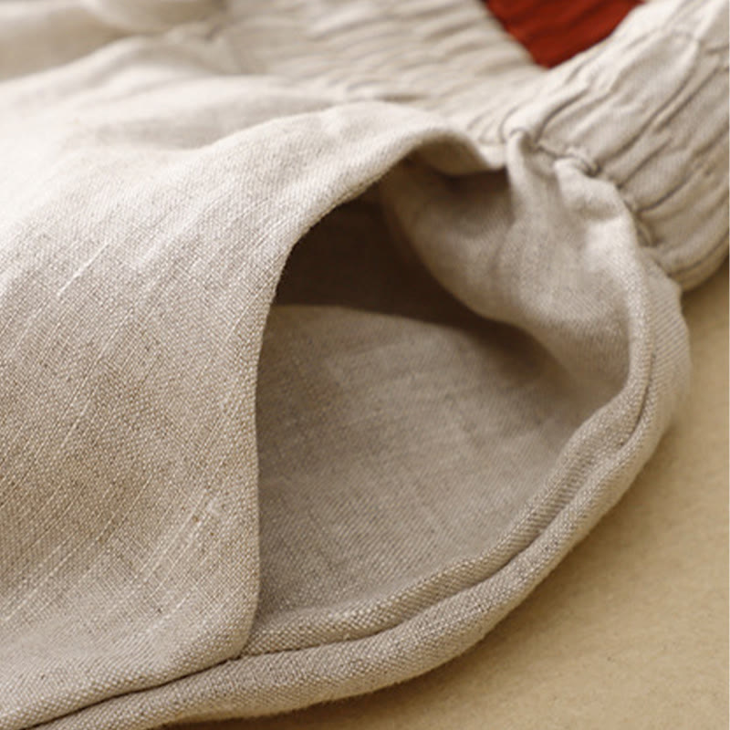 Pantaloni harem in lino e cotone con lacci a vita alta vintage Buddha Stones con tasche