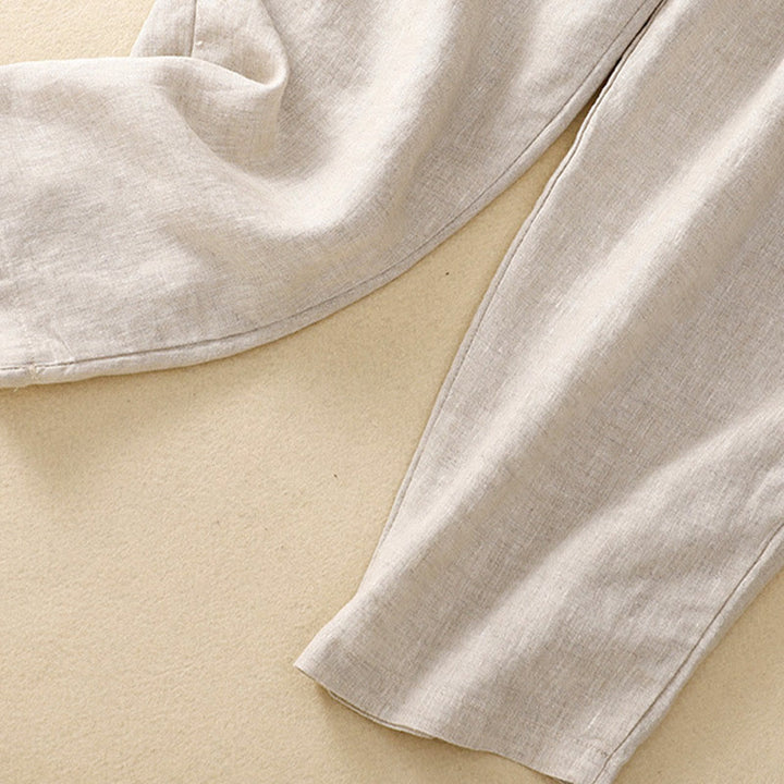 Pantaloni harem in lino e cotone con lacci a vita alta vintage Buddha Stones con tasche