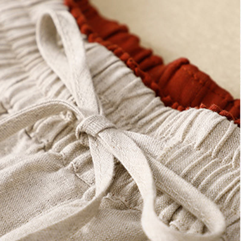 Pantaloni harem in lino e cotone con lacci a vita alta vintage Buddha Stones con tasche