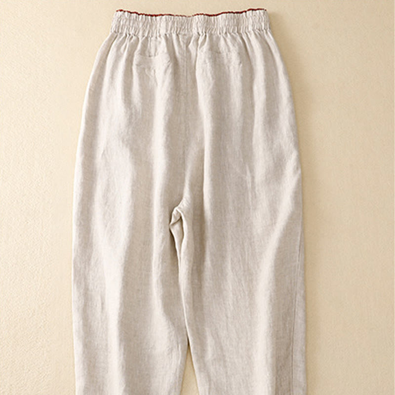 Pantaloni harem in lino e cotone con lacci a vita alta vintage Buddha Stones con tasche