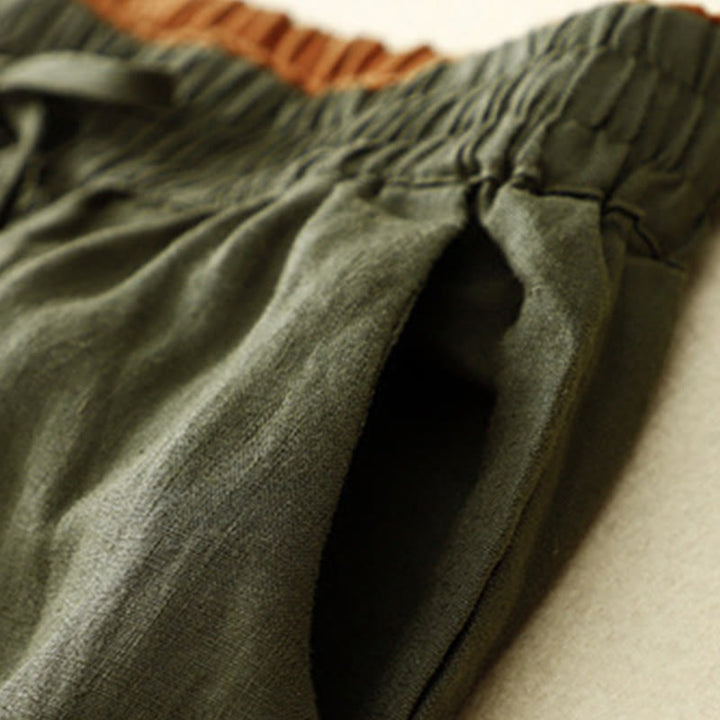 Pantaloni harem in lino e cotone con lacci a vita alta vintage Buddha Stones con tasche