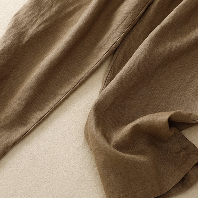 Pantaloni harem in lino e cotone con lacci a vita alta vintage Buddha Stones con tasche